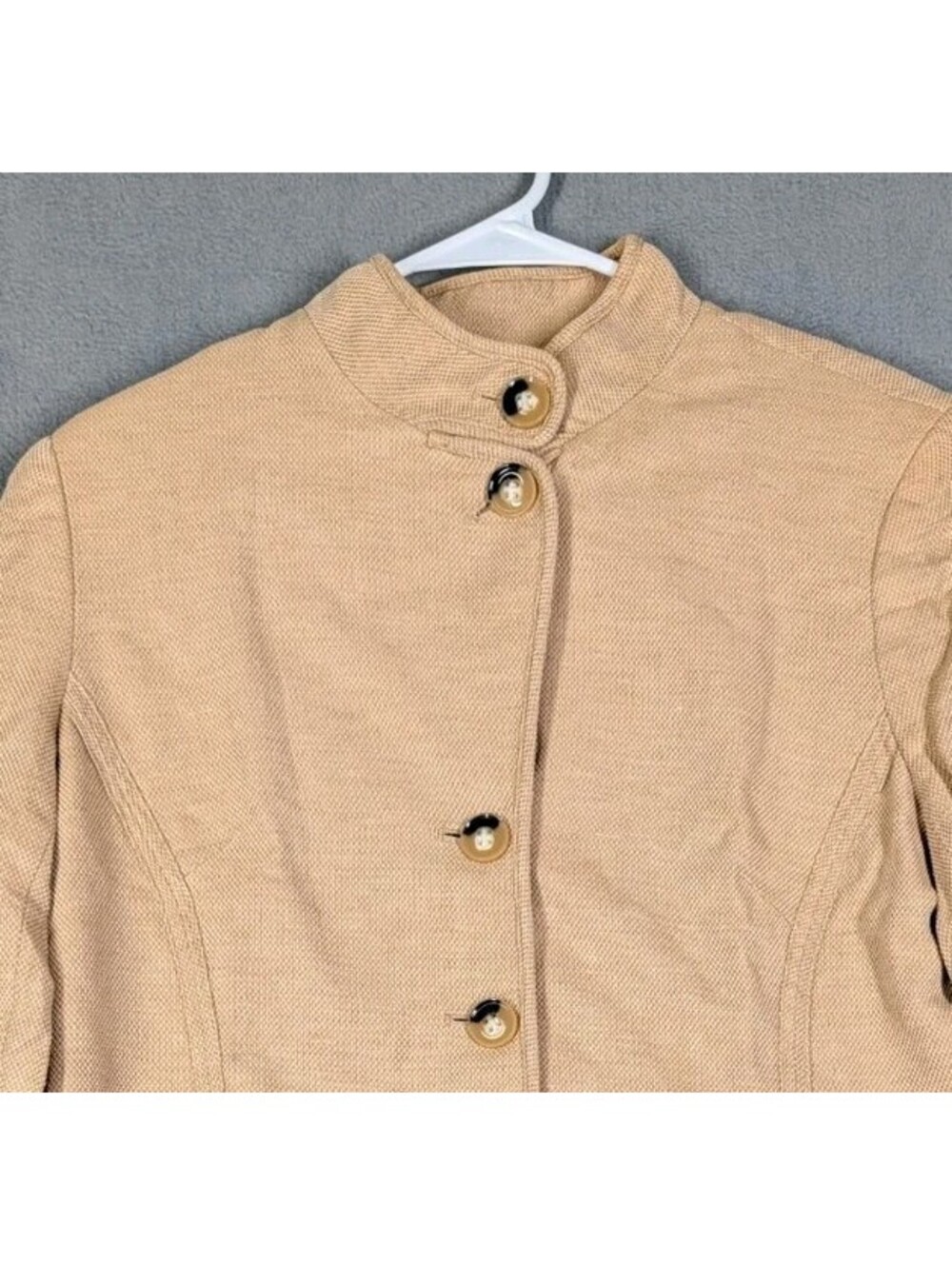 Evan Picone Womens L Tan Linen Cotton Blazer Jacket Button Front Cropped